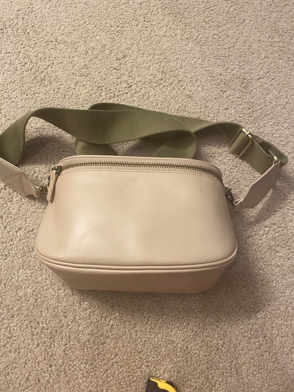 Neutral Beige Crossbody Bag with Olive Strap - Stylish Everyday Carry